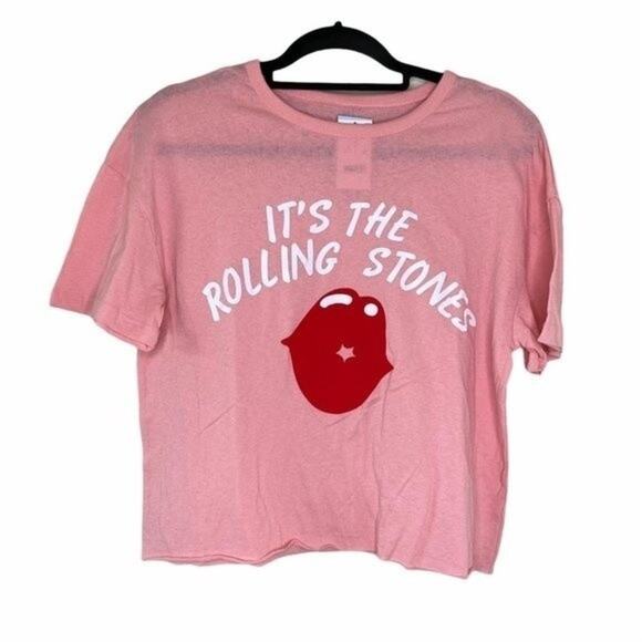 Rolling Stones NWT Pink Signature Lips Graphic Crop Top Large - Picture 1 of 7